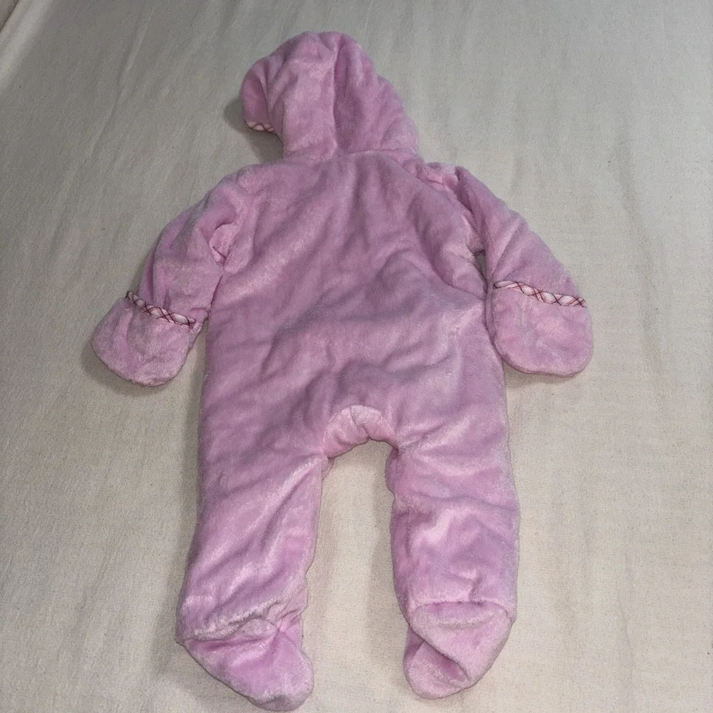Little By Little Pink Fleece One-piece Snowsuit Hooded Owl Motif Baby Girl 3-6Mo